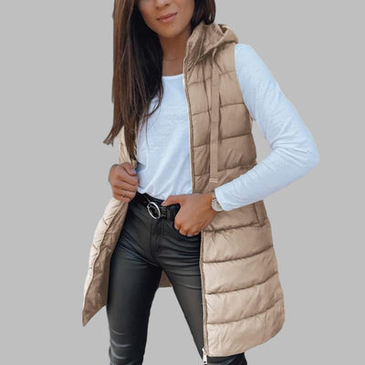Casual Sleeveless Hood Long Puffer Vest