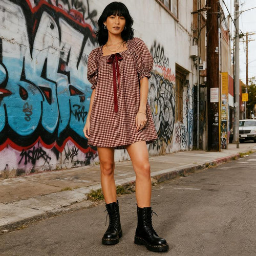 Trendy Mini Dress with Puff Sleeves