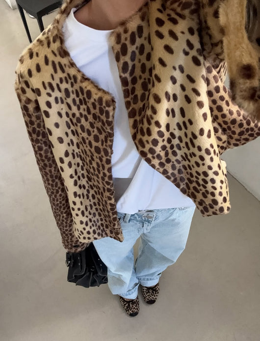 Collarless Leopard Bomber Jacket