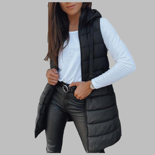 Casual Sleeveless Hood Long Puffer Vest